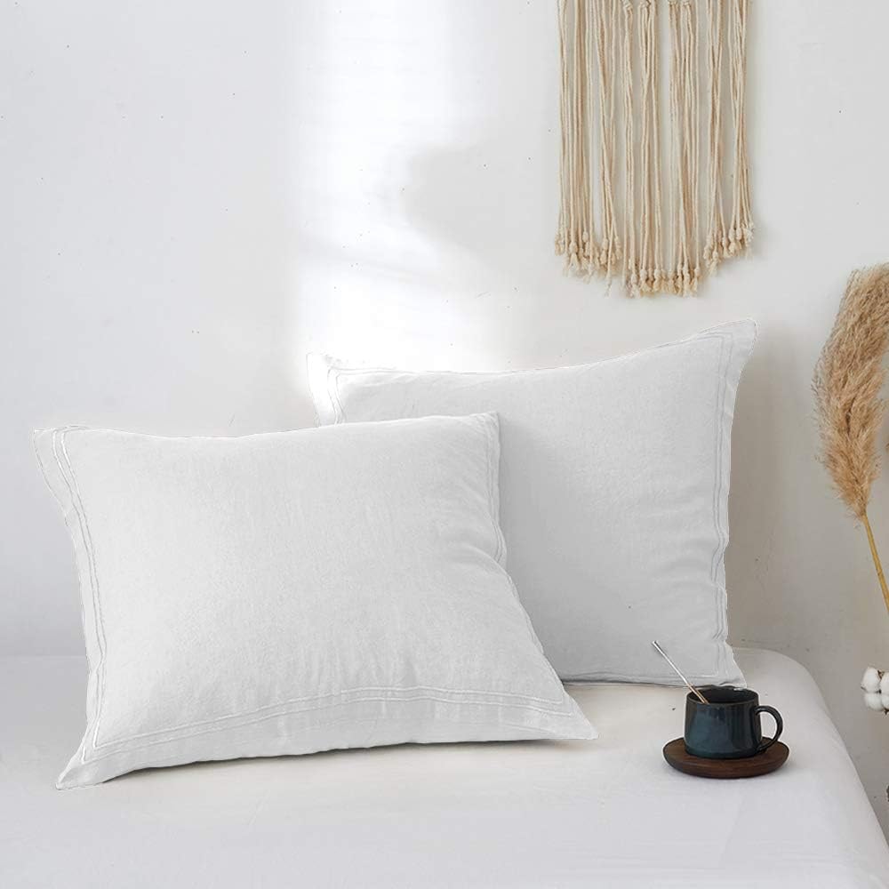 Simple&Opulence 100% Linen Duvet Cover Set with Embroidery Washed - 3 Pieces (1 Duvet Cover with 2 Pillow Shams) with Button Closure Soft Breathable Farmhouse - Linen, King Size