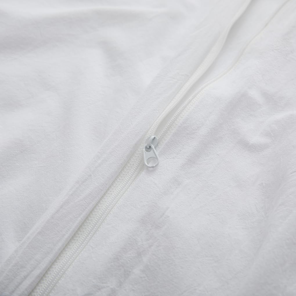 LOVQUE 100% Washed Cotton Duvet Cover Queen Size, White Linen Like Breathable Natural Bedding Set (No Comforter), 90x90 Inches