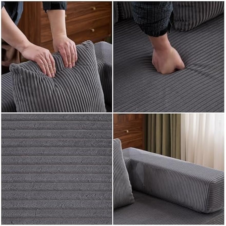 Convertible Floor Sofa Bed, Foldable Mattress Cloud Couch with Pillow Back & Armrest, Corduroy Sleeper Sofa Bed with Fixed-Shape Frame, Compressed Couch for Living Room Bedroom, Dark Gray