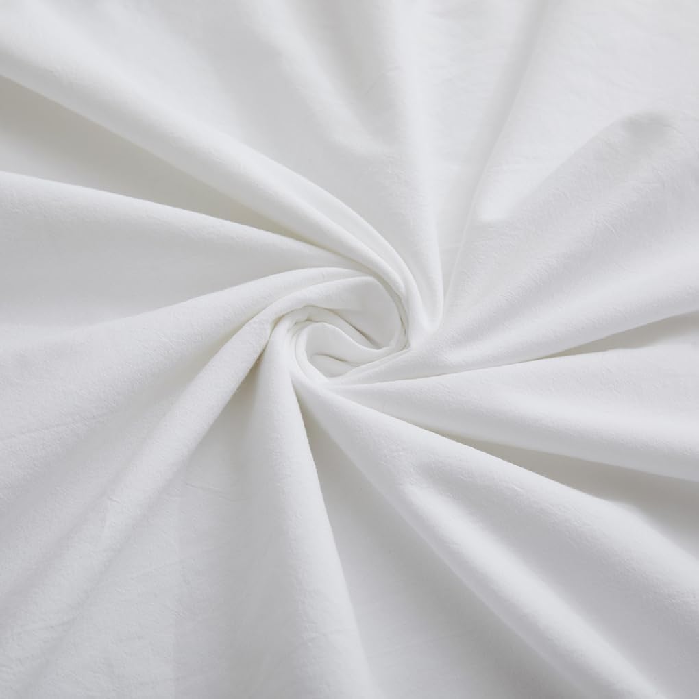 LOVQUE 100% Washed Cotton Duvet Cover Queen Size, White Linen Like Breathable Natural Bedding Set (No Comforter), 90x90 Inches