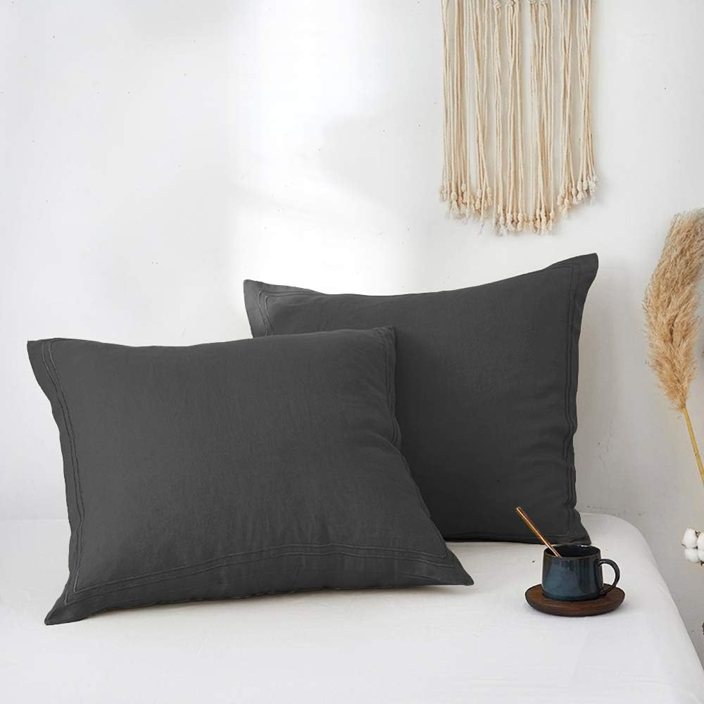Simple&Opulence 100% Linen Duvet Cover Set with Embroidery Washed - 3 Pieces (1 Duvet Cover with 2 Pillow Shams) with Button Closure Soft Breathable Farmhouse - Linen, King Size
