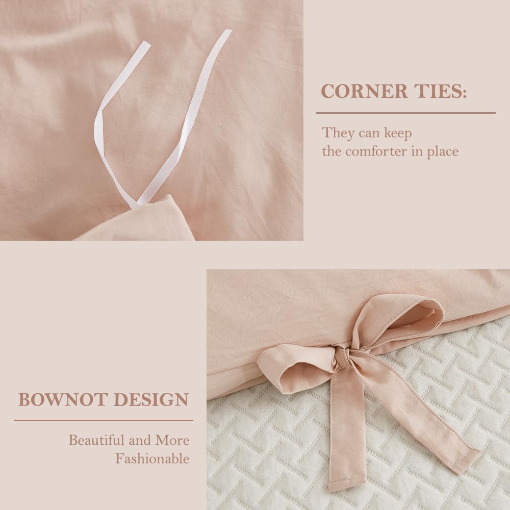 annadaif Pink Duvet Cover Queen (90x90 Inch), 3 Pieces (1 Duvet Cover, 2 Pillowcases) Soft Washed Microfiber Bowknot Bow Tie Duvet Cover Set, Easy Care Bedding Set for Men, Women