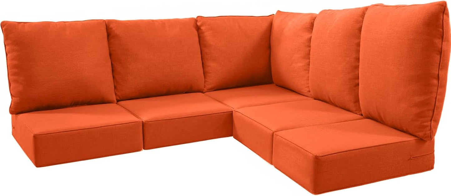 Luxury 24x24x6 Outdoor Cushions for 5-Seat Sectional Sofa Set of 5 - Water-Repellent 11-Piece Patio Cushion Set for Outside Rattan Wicker Loveseat Chair L-Shape Couch - Beige/Classic