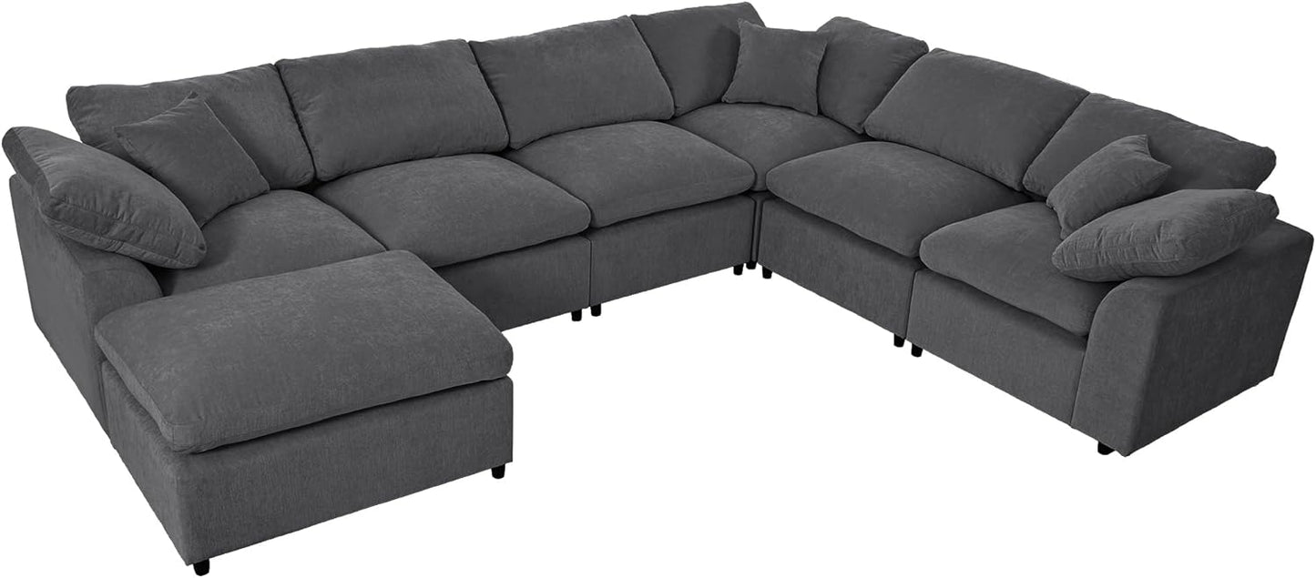 Oversized Modular Sectional Sofa Modern Cloud Couch with Movable Ottoman 7 Seater U/L Shaped Lounge Sofas Comfy Couches with Thicked Cushion Backrest for Living Room Spacious Space Office