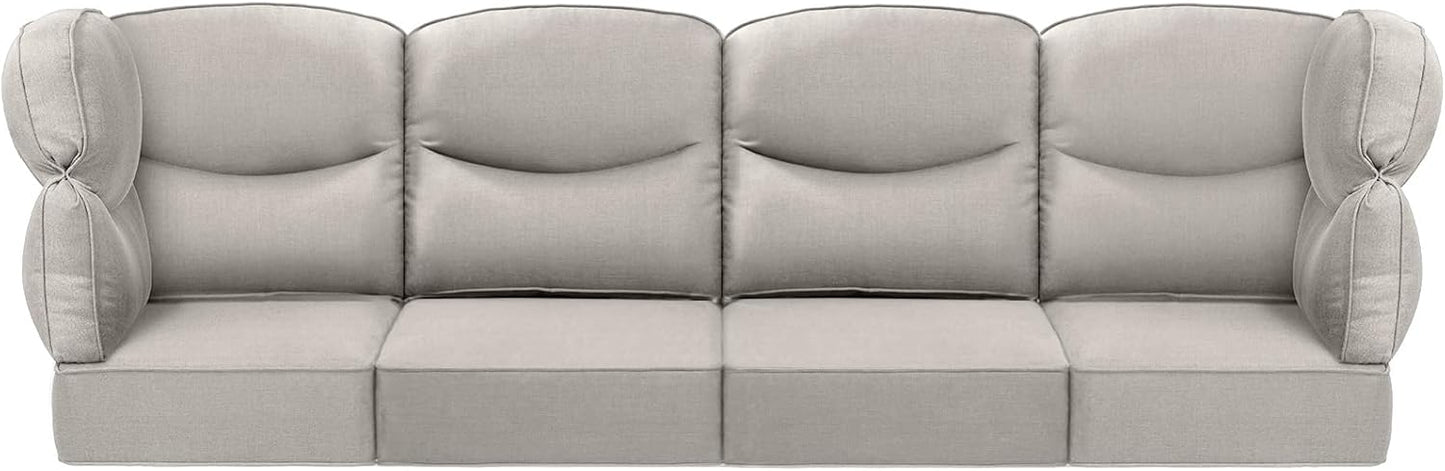 Luxury 24x24x6 Outdoor Cushions for 5-Seat Sectional Sofa Set of 5 - Water-Repellent 11-Piece Patio Cushion Set for Outside Rattan Wicker Loveseat Chair L-Shape Couch - Beige/Classic