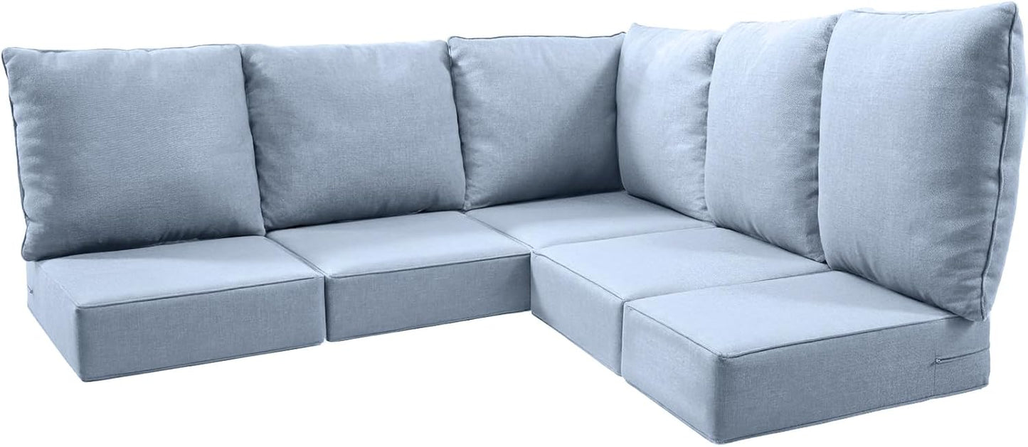 Luxury 24x24x6 Outdoor Cushions for 5-Seat Sectional Sofa Set of 5 - Water-Repellent 11-Piece Patio Cushion Set for Outside Rattan Wicker Loveseat Chair L-Shape Couch - Beige/Classic