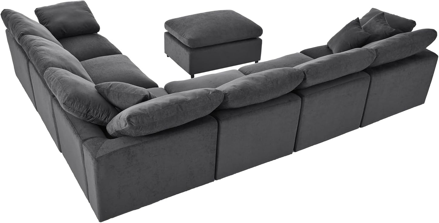 Oversized Modular Sectional Sofa Modern Cloud Couch with Movable Ottoman 7 Seater U/L Shaped Lounge Sofas Comfy Couches with Thicked Cushion Backrest for Living Room Spacious Space Office
