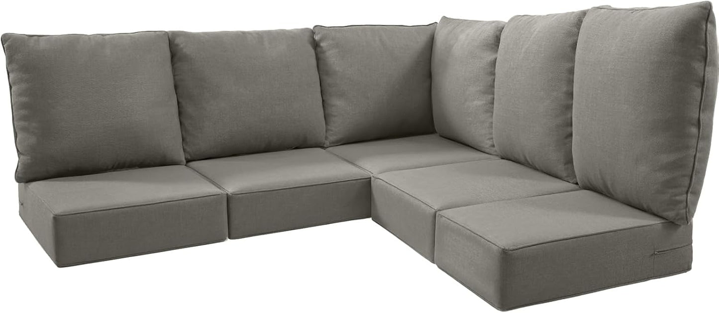 Luxury 24x24x6 Outdoor Cushions for 5-Seat Sectional Sofa Set of 5 - Water-Repellent 11-Piece Patio Cushion Set for Outside Rattan Wicker Loveseat Chair L-Shape Couch - Beige/Classic