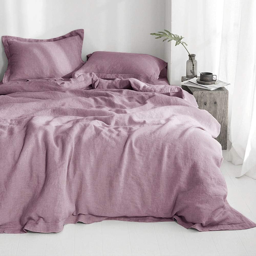 Simple&Opulence 100% Linen Duvet Cover Set with Embroidery Washed - 3 Pieces (1 Duvet Cover with 2 Pillow Shams) with Button Closure Soft Breathable Farmhouse - Linen, King Size