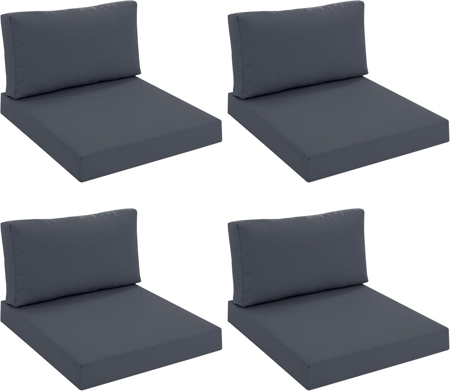 Outdoor Chair Cushions for Patio Furniture with Waterproof Detachable Cover, Deep Seat Couch Cushion Replacement and Backrest Pillow for Sectional Sofa, 25.6 x 25.6 Inch, Dark Grey, Set of 4