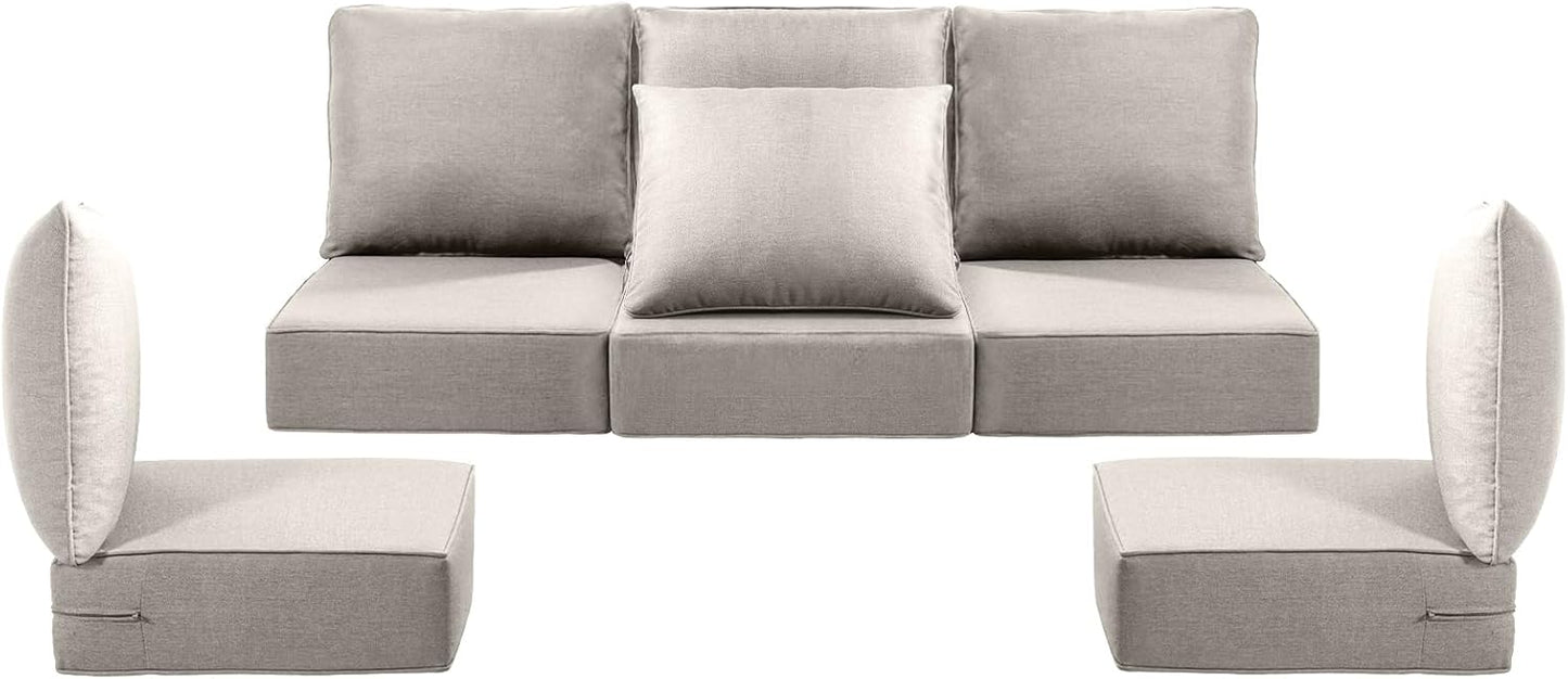 Luxury 24x24x6 Outdoor Cushions for 5-Seat Sectional Sofa Set of 5 - Water-Repellent 11-Piece Patio Cushion Set for Outside Rattan Wicker Loveseat Chair L-Shape Couch - Beige/Classic