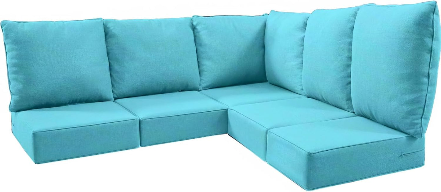 Luxury 24x24x6 Outdoor Cushions for 5-Seat Sectional Sofa Set of 5 - Water-Repellent 11-Piece Patio Cushion Set for Outside Rattan Wicker Loveseat Chair L-Shape Couch - Beige/Classic
