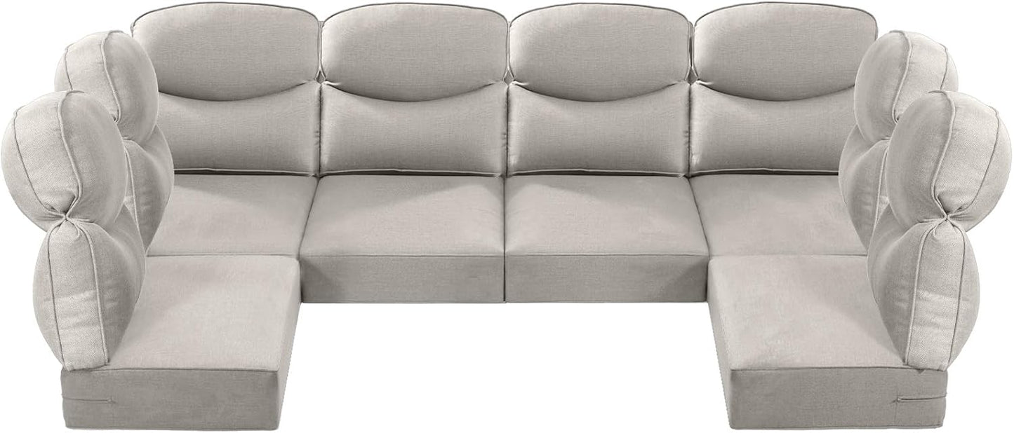 Luxury 24x24x6 Outdoor Cushions for 5-Seat Sectional Sofa Set of 5 - Water-Repellent 11-Piece Patio Cushion Set for Outside Rattan Wicker Loveseat Chair L-Shape Couch - Beige/Classic