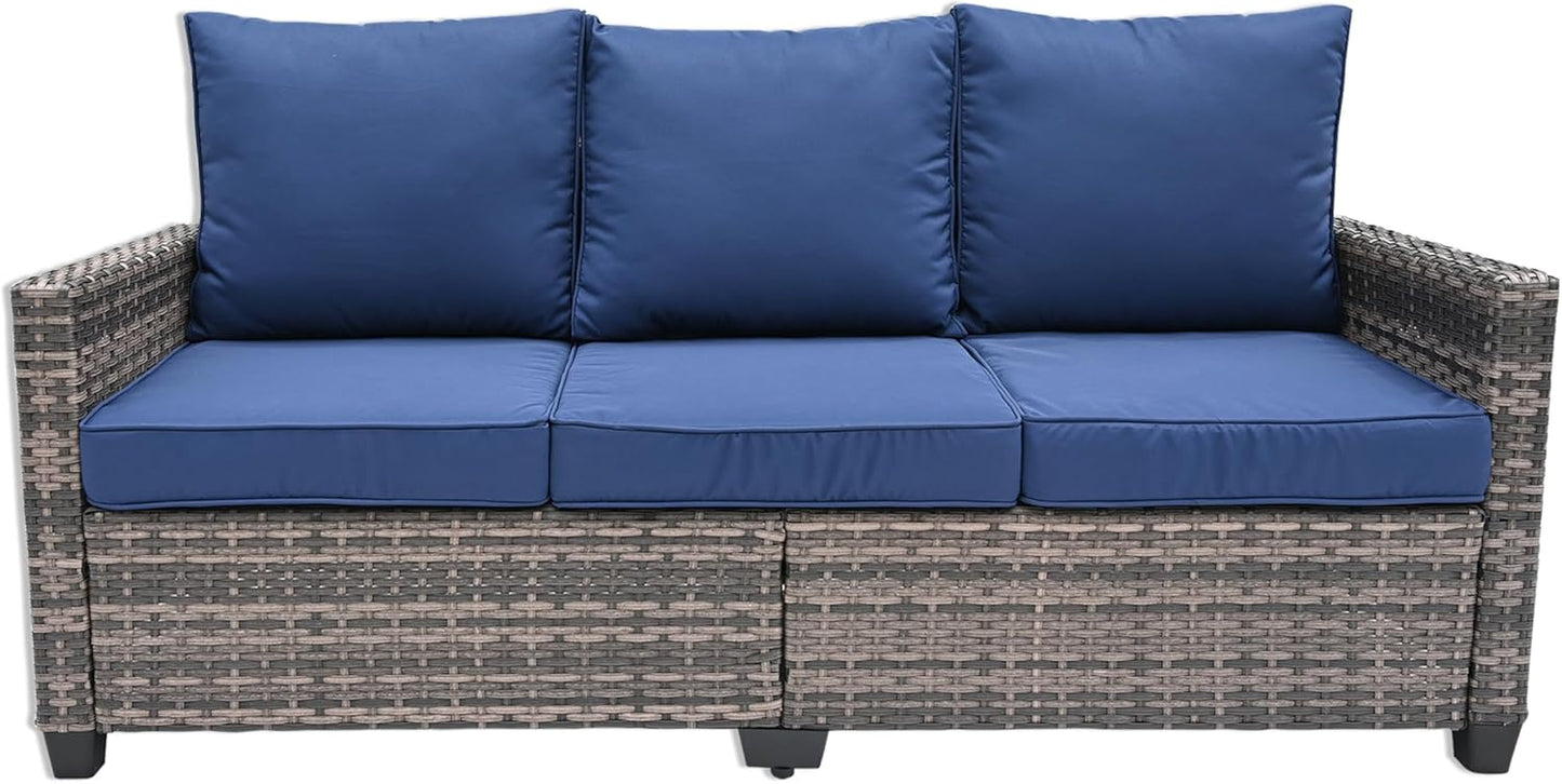 All Weather Patio Sofa, 3 Seat Outdoor Couch with High Back and Thick Cushions,Outdoor Sofa Furniture with Premium Wicker for Garden, Backyard, Porch,Beige