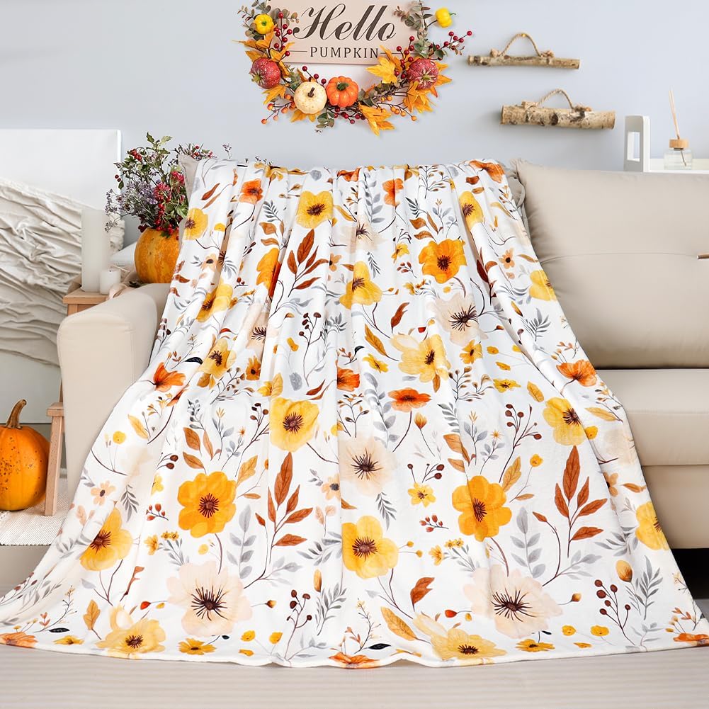 Tupmnbry Wildflowers Floral Throw Blanket Botanical Floral Printed Blanket Super Soft Flannel Throw Blanket Lightweight Fluffy Plush Fuzzy Bed Blanket for Bedding Sofa and Travel 50"X60"