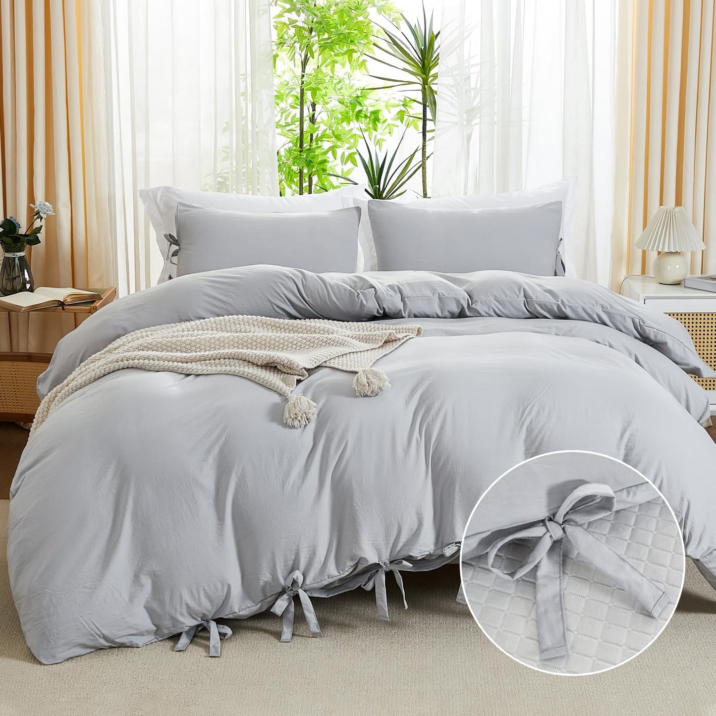 annadaif Pink Duvet Cover Queen (90x90 Inch), 3 Pieces (1 Duvet Cover, 2 Pillowcases) Soft Washed Microfiber Bowknot Bow Tie Duvet Cover Set, Easy Care Bedding Set for Men, Women