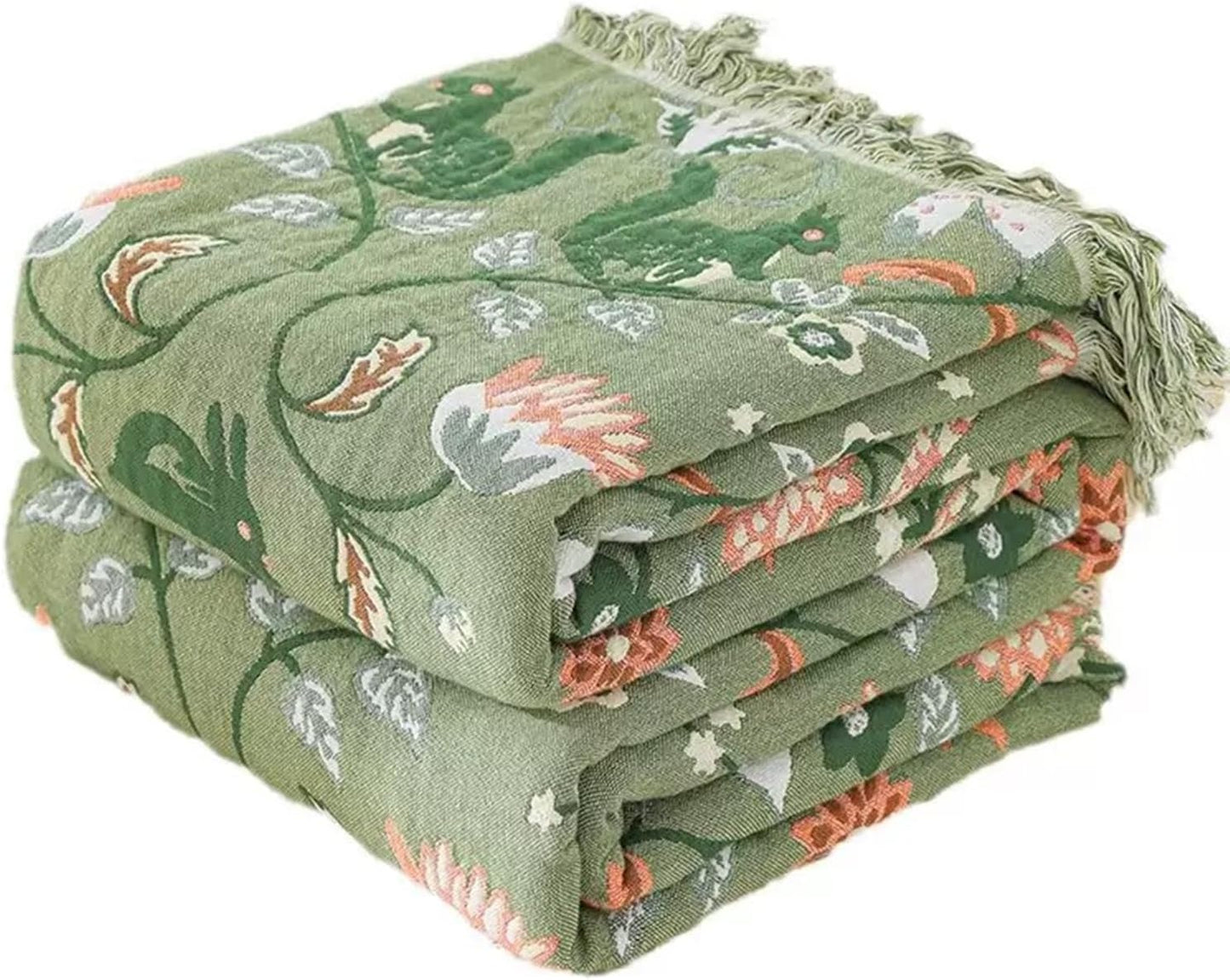 Floral Throw Blanket Pure Cotton Ultra Soft Lightweight Blanket Reversible Farmhouse Blankets Reversible Rustic Throw for Sofa Couch (60"x80",05-Butterfly and Flower)
