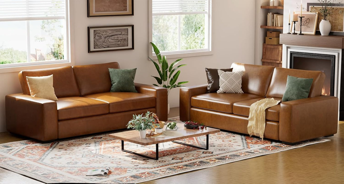 ELUCHANG 85" Modern Sofa Couches for Living Room, 3 Seater Sofa, Natural Linen Deep Seat Sofa with Upholstered Cushion&Detachable Cover, Comfy Sofa Couch for Small Space, Apartment, Cream