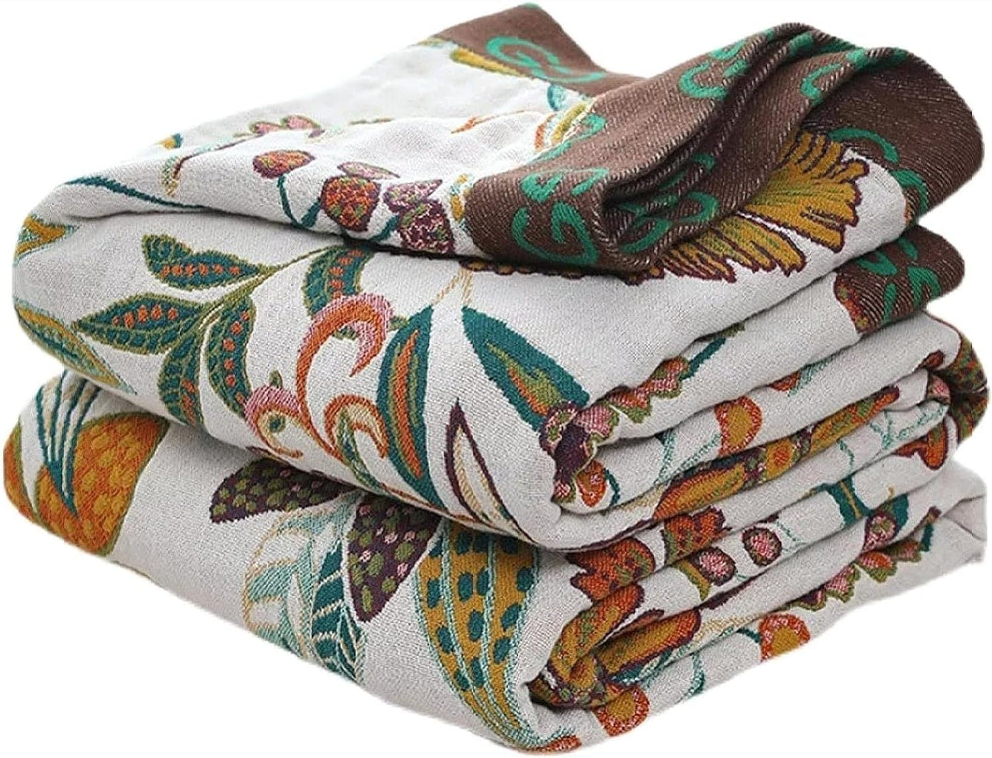 Boho Throw Blanket 60" x 80", 100% Organic Cotton Breathable Lightweight Ultra Soft Bed Quilt Throw - Summer Floral Butterfly Farmhouse Decor Blanket for Sofa Couch Chair and Gift.