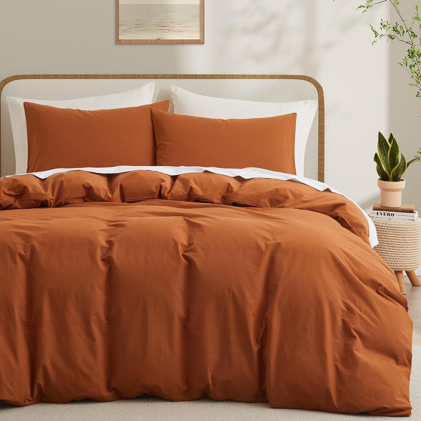 LOVQUE 100% Washed Cotton Duvet Cover Queen Size, White Linen Like Breathable Natural Bedding Set (No Comforter), 90x90 Inches