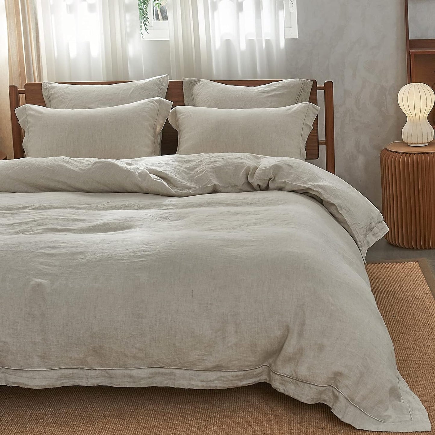 Simple&Opulence 100% Linen Duvet Cover Set with Embroidery Washed - 3 Pieces (1 Duvet Cover with 2 Pillow Shams) with Button Closure Soft Breathable Farmhouse - Linen, King Size
