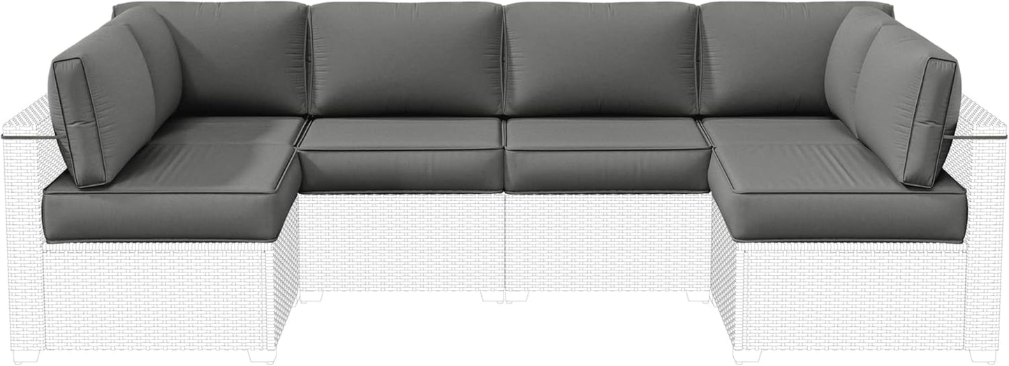 Outdoor Replacement Cushions for Patio Furniture, 5" Foam High-Density, 14-Piece Water-Resistant Outdoor Cushion for 6-Seat Sectional Patio Conversation Sets, Liner&Cover