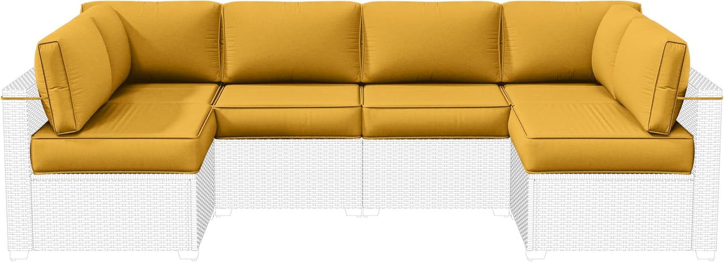 Outdoor Replacement Cushions for Patio Furniture, 5" Foam High-Density, 14-Piece Water-Resistant Outdoor Cushion for 6-Seat Sectional Patio Conversation Sets, Liner&Cover