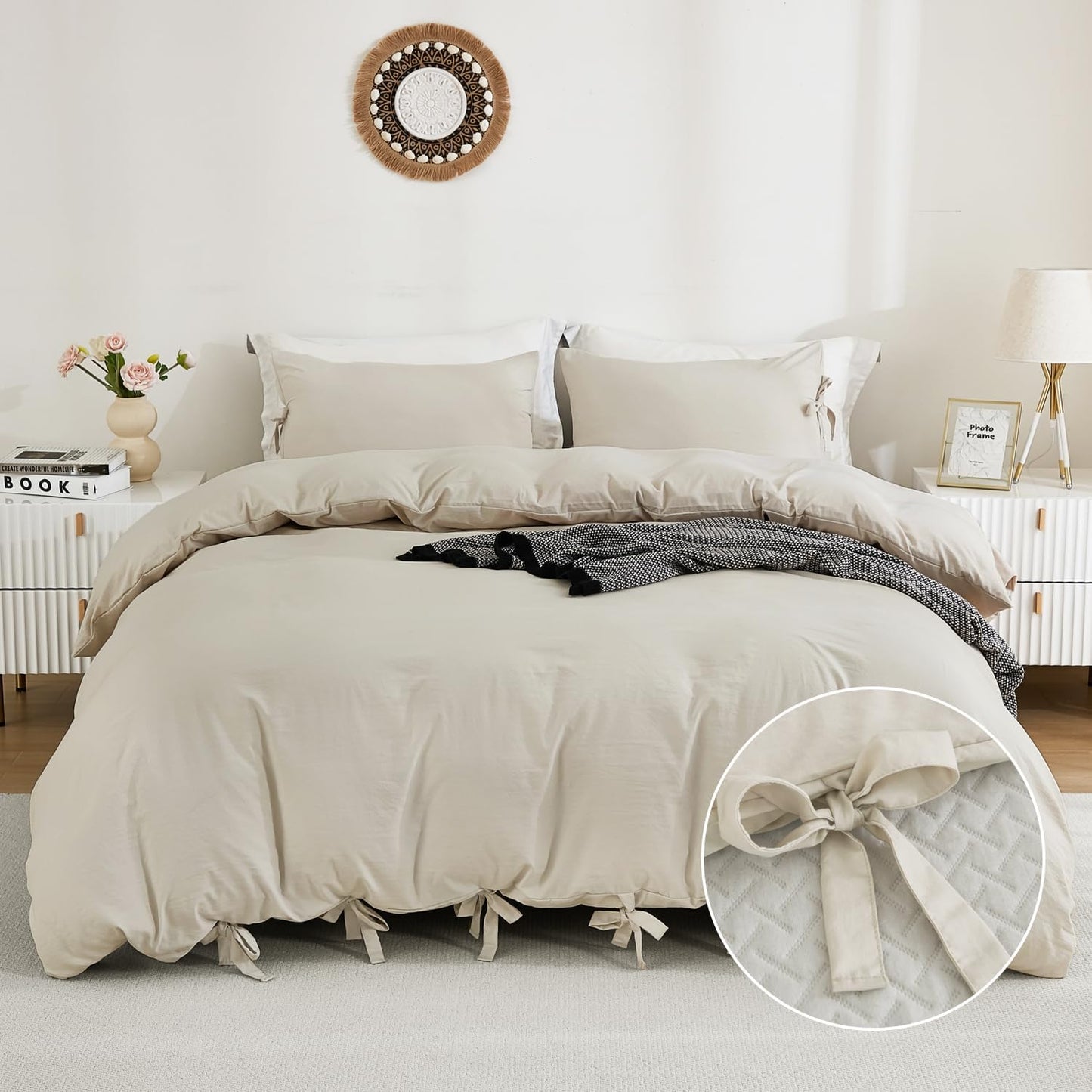 annadaif Pink Duvet Cover Queen (90x90 Inch), 3 Pieces (1 Duvet Cover, 2 Pillowcases) Soft Washed Microfiber Bowknot Bow Tie Duvet Cover Set, Easy Care Bedding Set for Men, Women