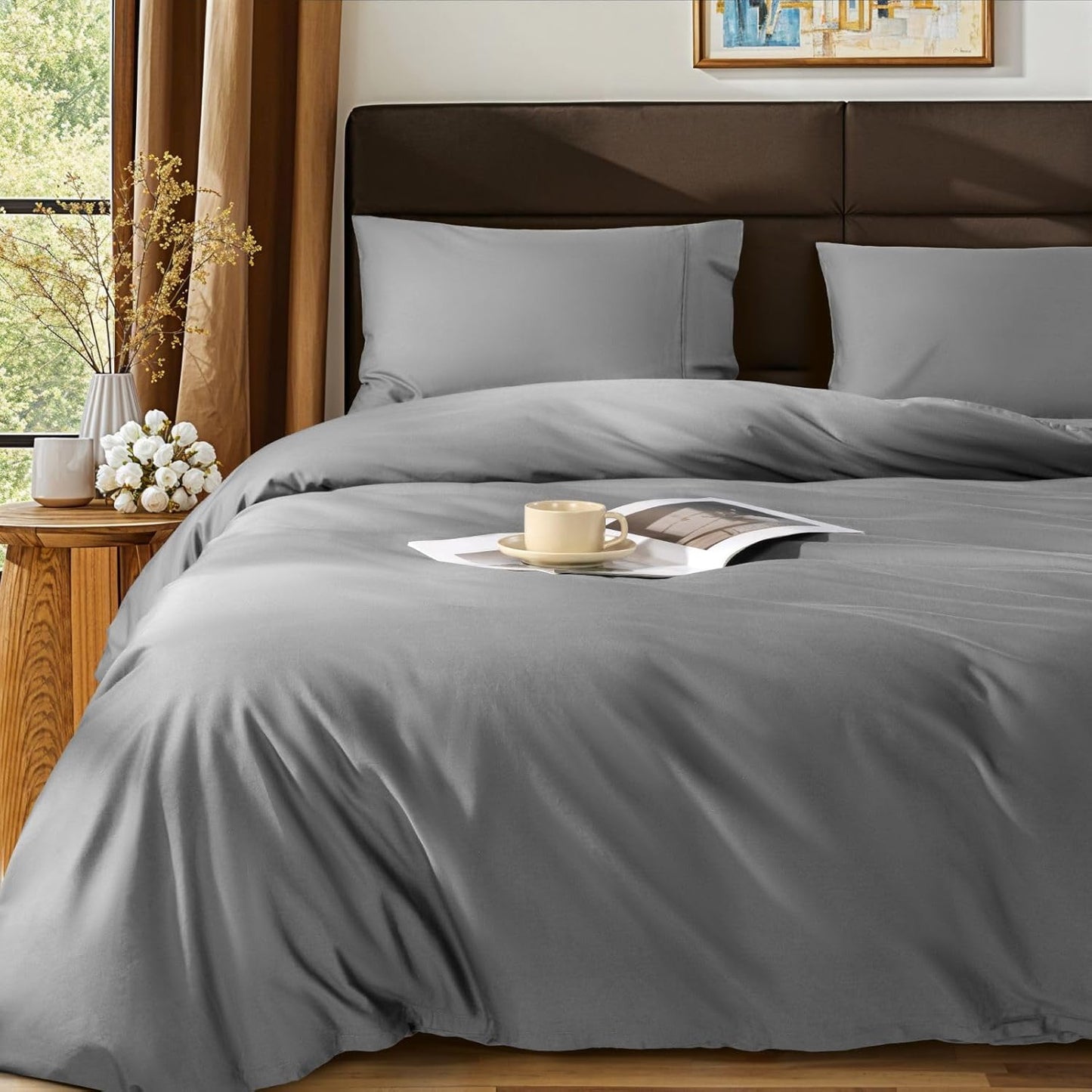 SONORO KATE 100% Egyptian Cotton Duvet Cover Queen Size, 1000 Thread Count Sateen Duvet Cover, Soft, Breathable Cotton Comforter Cover with Hidden Zipper Closure - 3 PC (White,Queen)