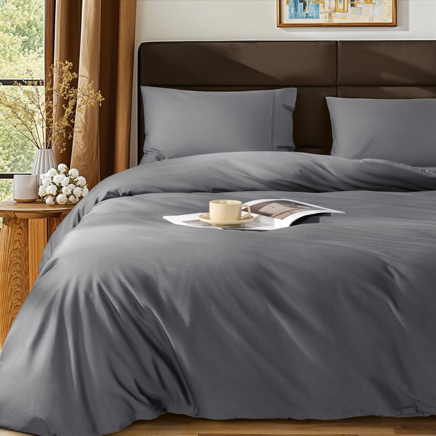 SONORO KATE 100% Egyptian Cotton Duvet Cover Queen Size, 1000 Thread Count Sateen Duvet Cover, Soft, Breathable Cotton Comforter Cover with Hidden Zipper Closure - 3 PC (White,Queen)