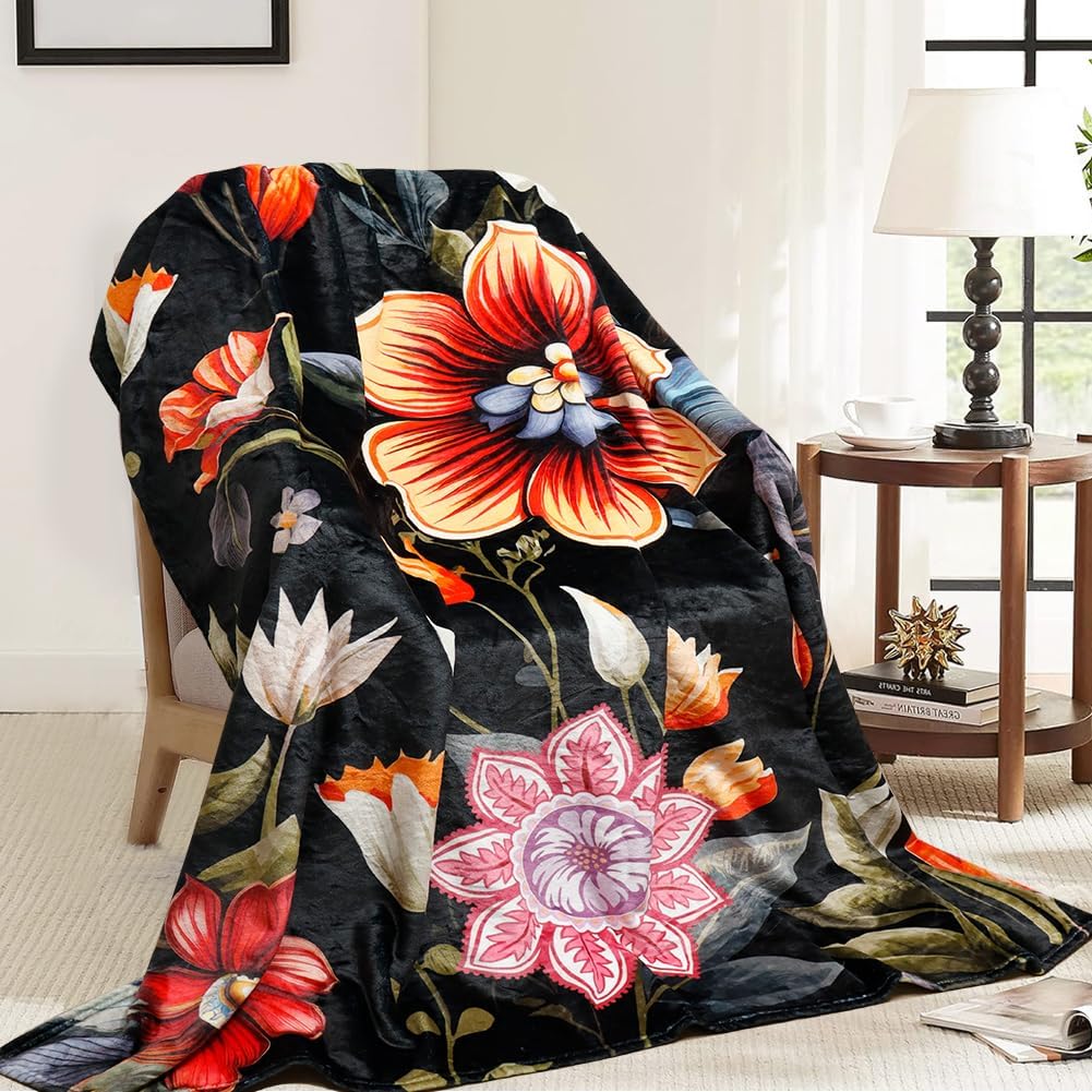 Colorful Wildflowers Throw Blanket Botanical Plant Bed Blanket Watercolor Floral Flower Blankets Soft Flannel Fleece Throw Blanket Boho Cozy Fluffy Plush Blankets 50" X 60"