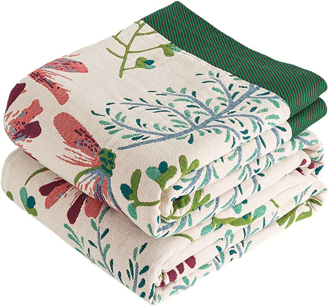 Boho Throw Blanket 60" x 80", 100% Organic Cotton Breathable Lightweight Ultra Soft Bed Quilt Throw - Summer Floral Butterfly Farmhouse Decor Blanket for Sofa Couch Chair and Gift.