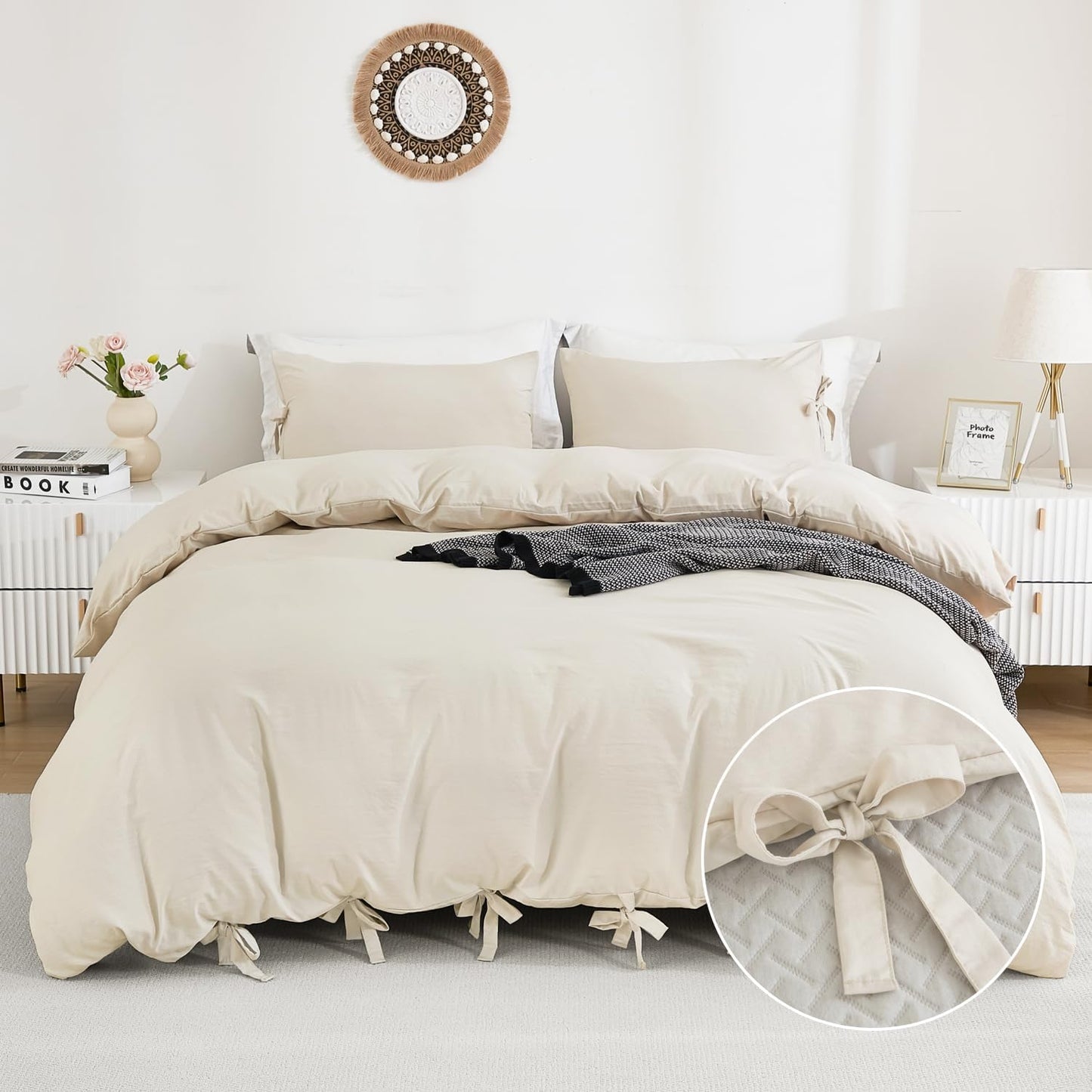 annadaif Pink Duvet Cover Queen (90x90 Inch), 3 Pieces (1 Duvet Cover, 2 Pillowcases) Soft Washed Microfiber Bowknot Bow Tie Duvet Cover Set, Easy Care Bedding Set for Men, Women