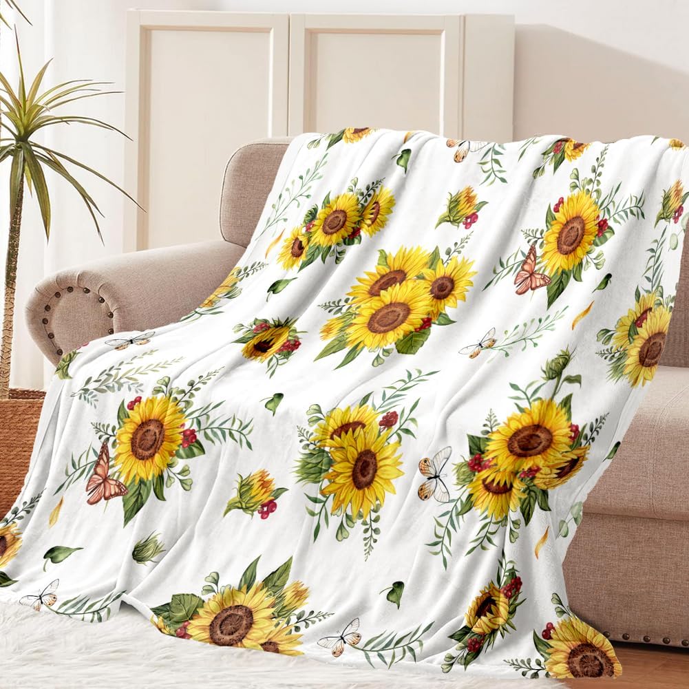 Tupmnbry Wildflowers Floral Throw Blanket Botanical Floral Printed Blanket Super Soft Flannel Throw Blanket Lightweight Fluffy Plush Fuzzy Bed Blanket for Bedding Sofa and Travel 50"X60"