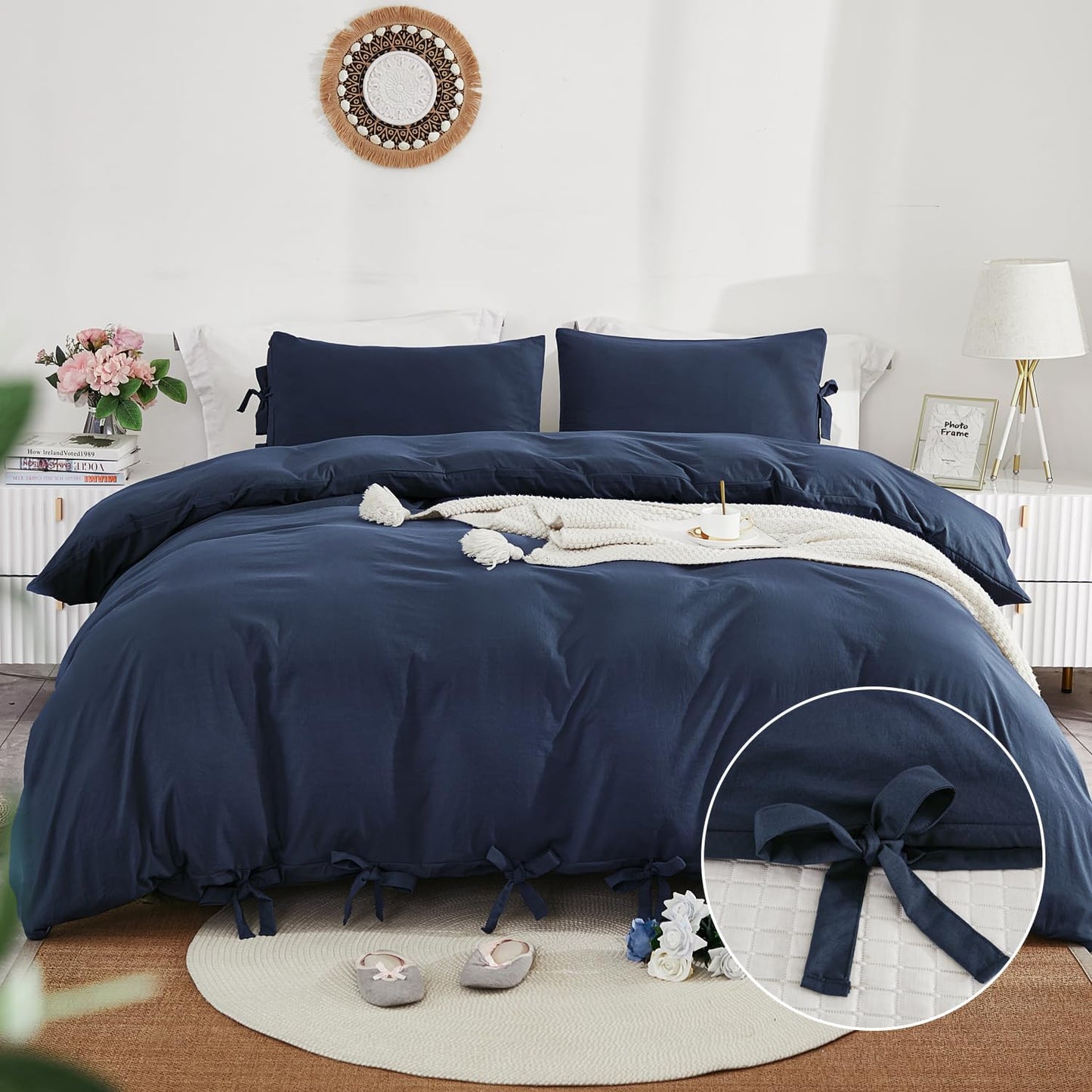annadaif Pink Duvet Cover Queen (90x90 Inch), 3 Pieces (1 Duvet Cover, 2 Pillowcases) Soft Washed Microfiber Bowknot Bow Tie Duvet Cover Set, Easy Care Bedding Set for Men, Women