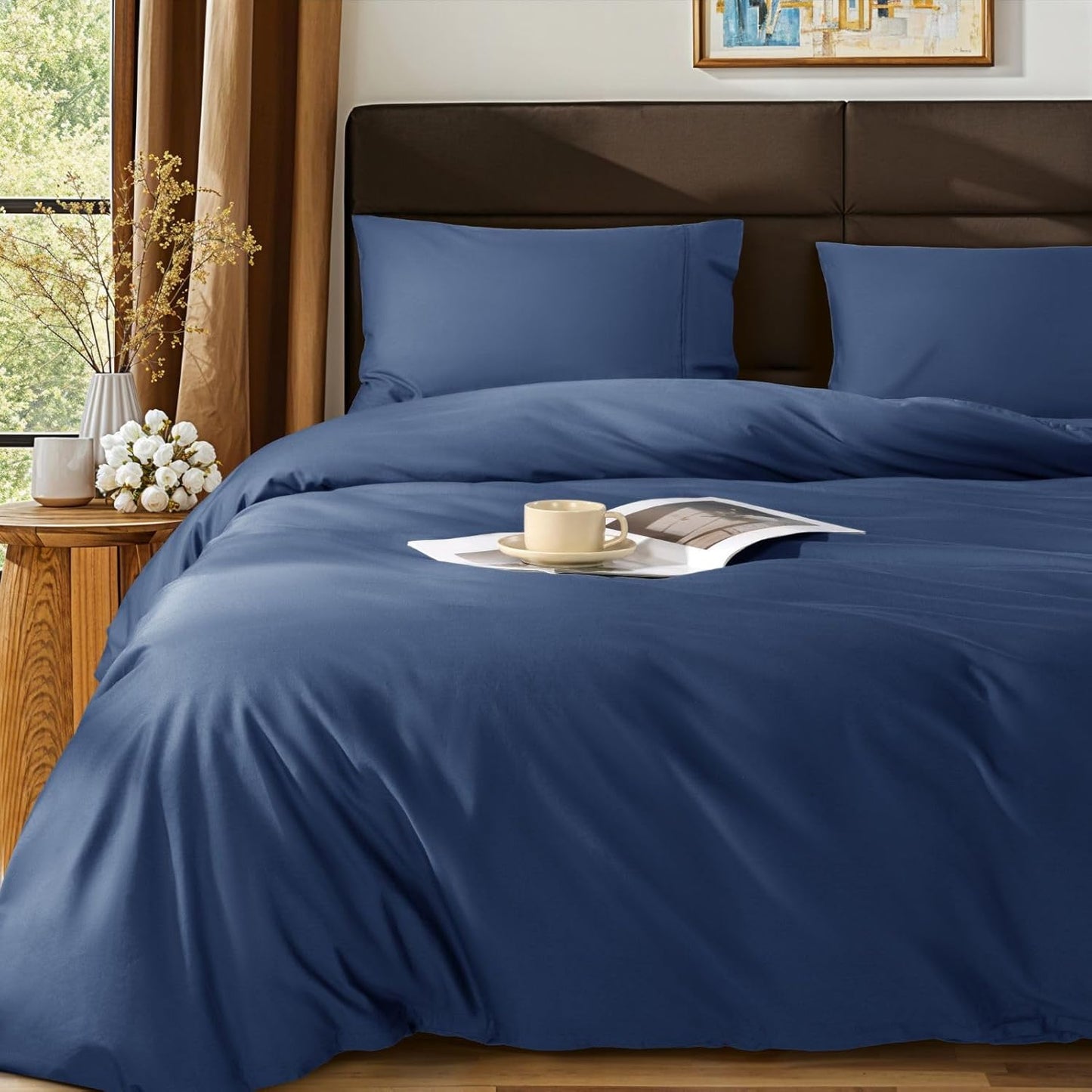 SONORO KATE 100% Egyptian Cotton Duvet Cover Queen Size, 1000 Thread Count Sateen Duvet Cover, Soft, Breathable Cotton Comforter Cover with Hidden Zipper Closure - 3 PC (White,Queen)