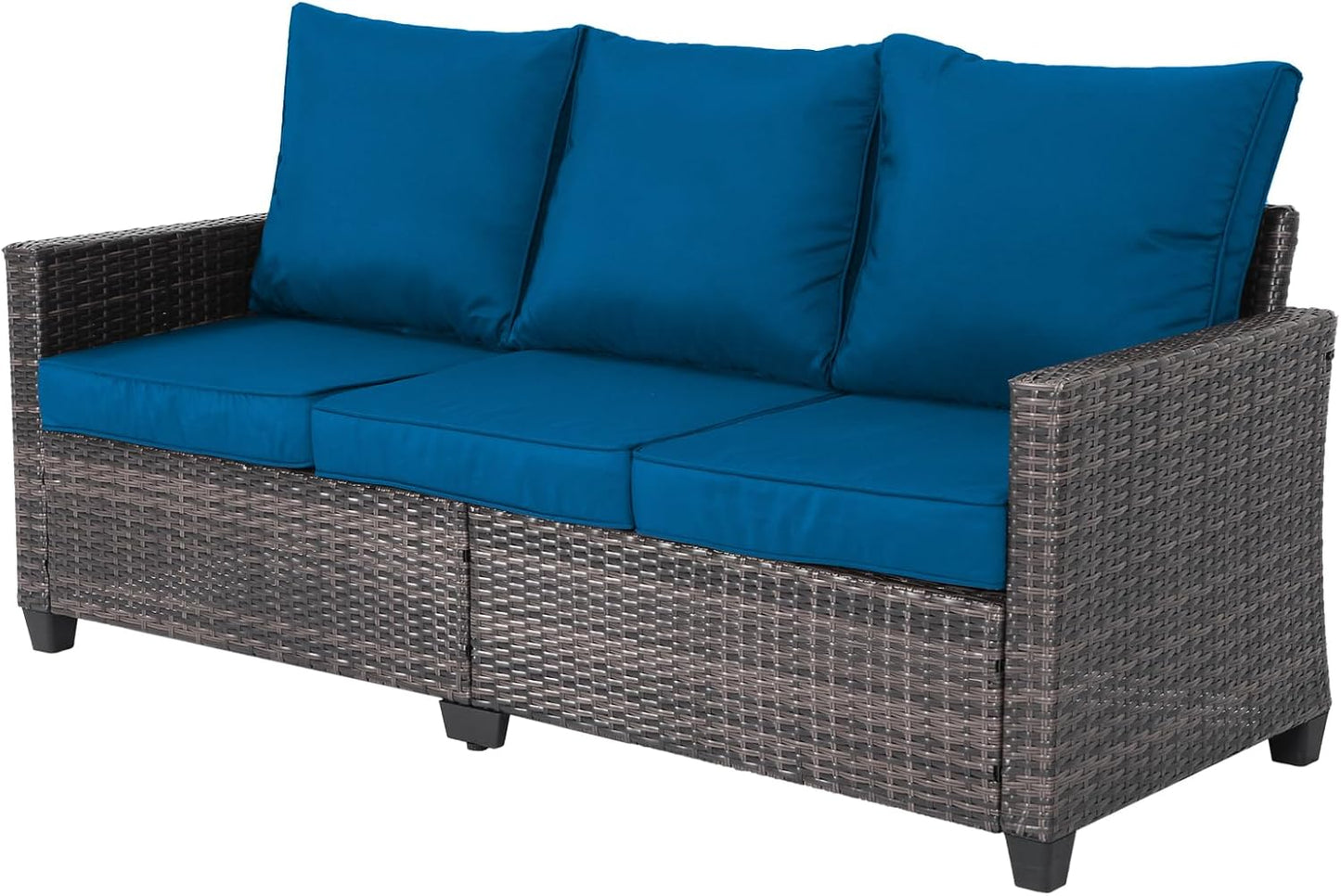 All Weather Patio Sofa, 3 Seat Outdoor Couch with High Back and Thick Cushions,Outdoor Sofa Furniture with Premium Wicker for Garden, Backyard, Porch,Beige