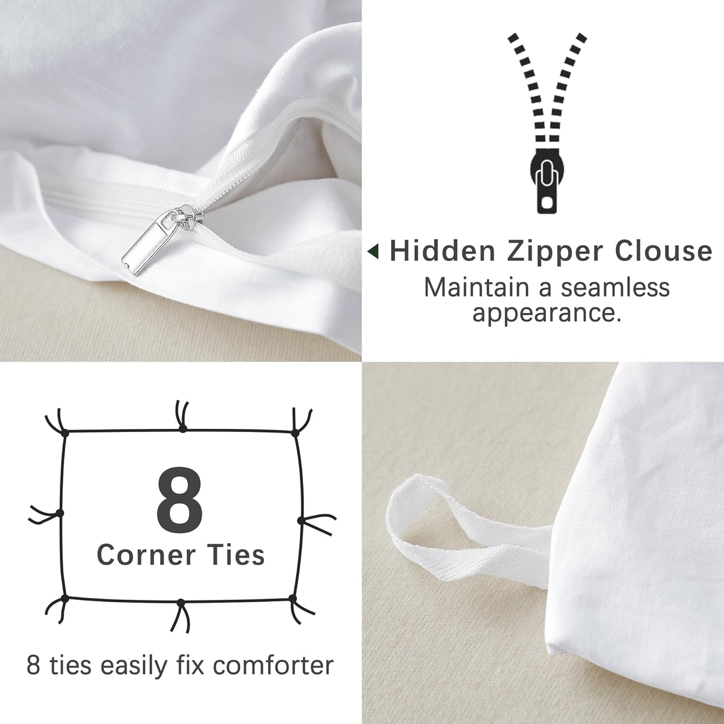 ATsense Duvet Cover King Size, 100% Washed Cotton Linen Feel Super Soft Comfortable, 3-Piece White Duvet Cover Bedding Set, Long-Lasting and Easy Care, Simple Style Farmhouse Comforter Cover