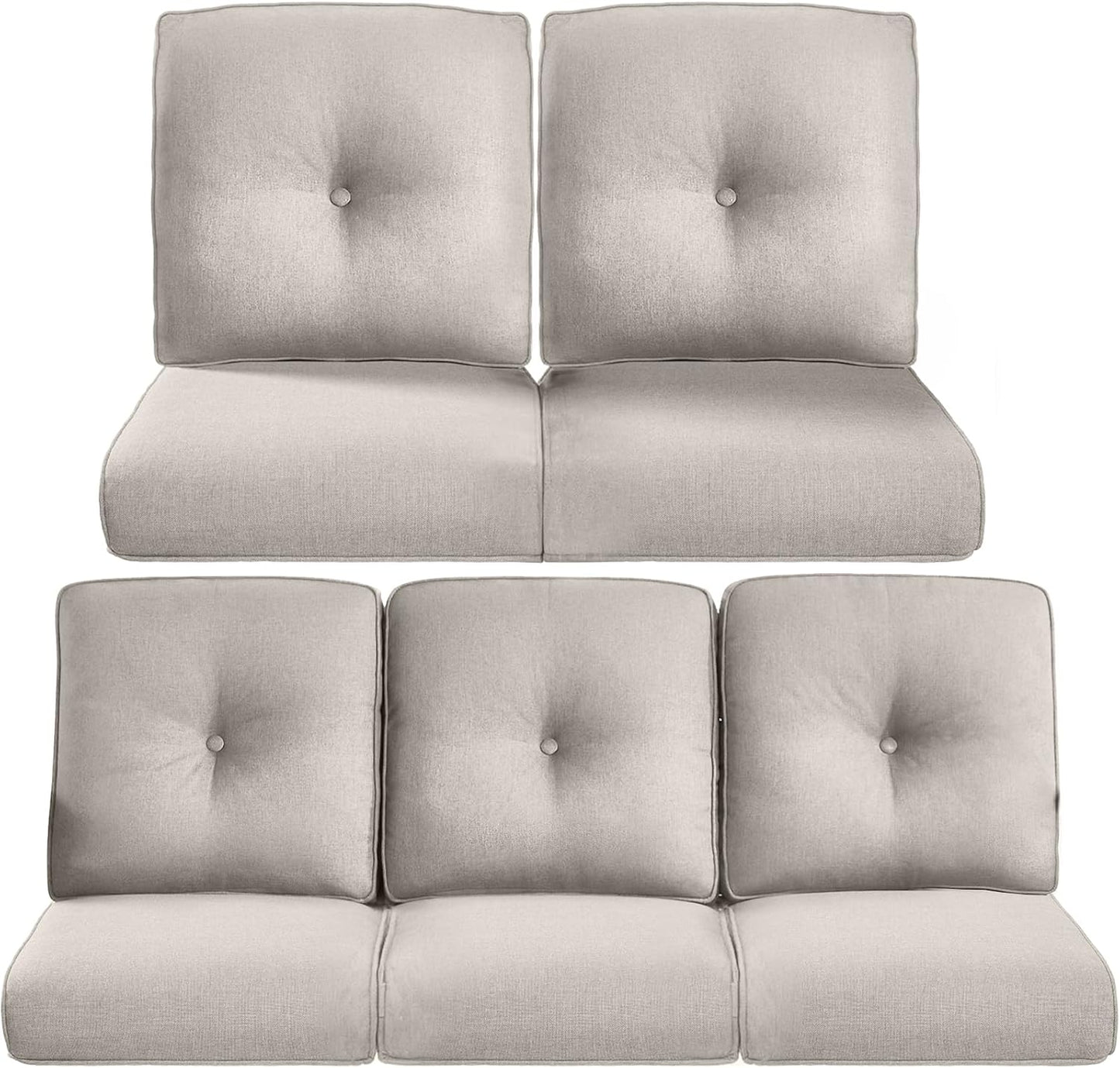 22x25/22x24 Outdoor Cushions for Patio 5 Piece Set - Set of 5 Water-Resistant Replacement Cushion for Wicker Rattan Dining Rocking Swivel Chairs Loveseat Couch Sectional Sofa - Beige/Button