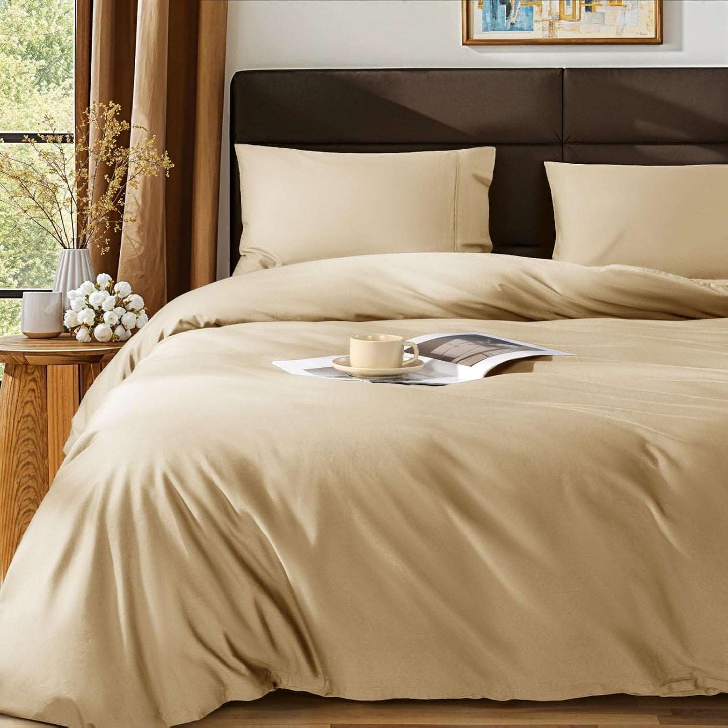 SONORO KATE 100% Egyptian Cotton Duvet Cover Queen Size, 1000 Thread Count Sateen Duvet Cover, Soft, Breathable Cotton Comforter Cover with Hidden Zipper Closure - 3 PC (White,Queen)