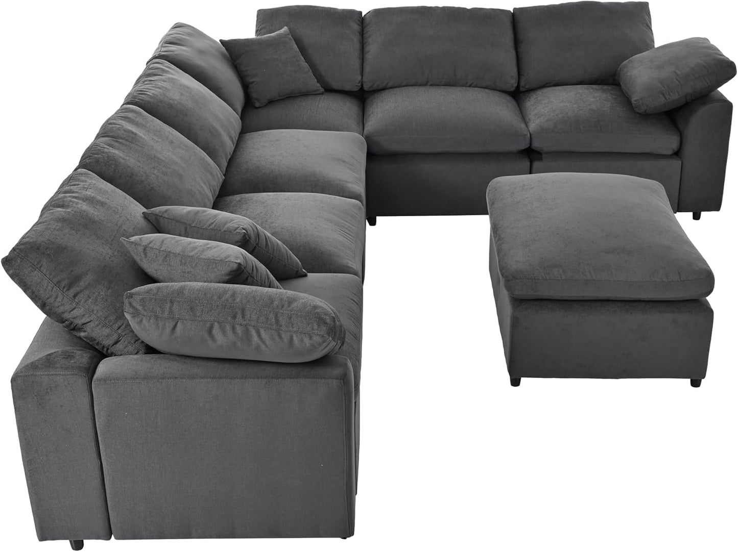 Oversized Modular Sectional Sofa Modern Cloud Couch with Movable Ottoman 7 Seater U/L Shaped Lounge Sofas Comfy Couches with Thicked Cushion Backrest for Living Room Spacious Space Office