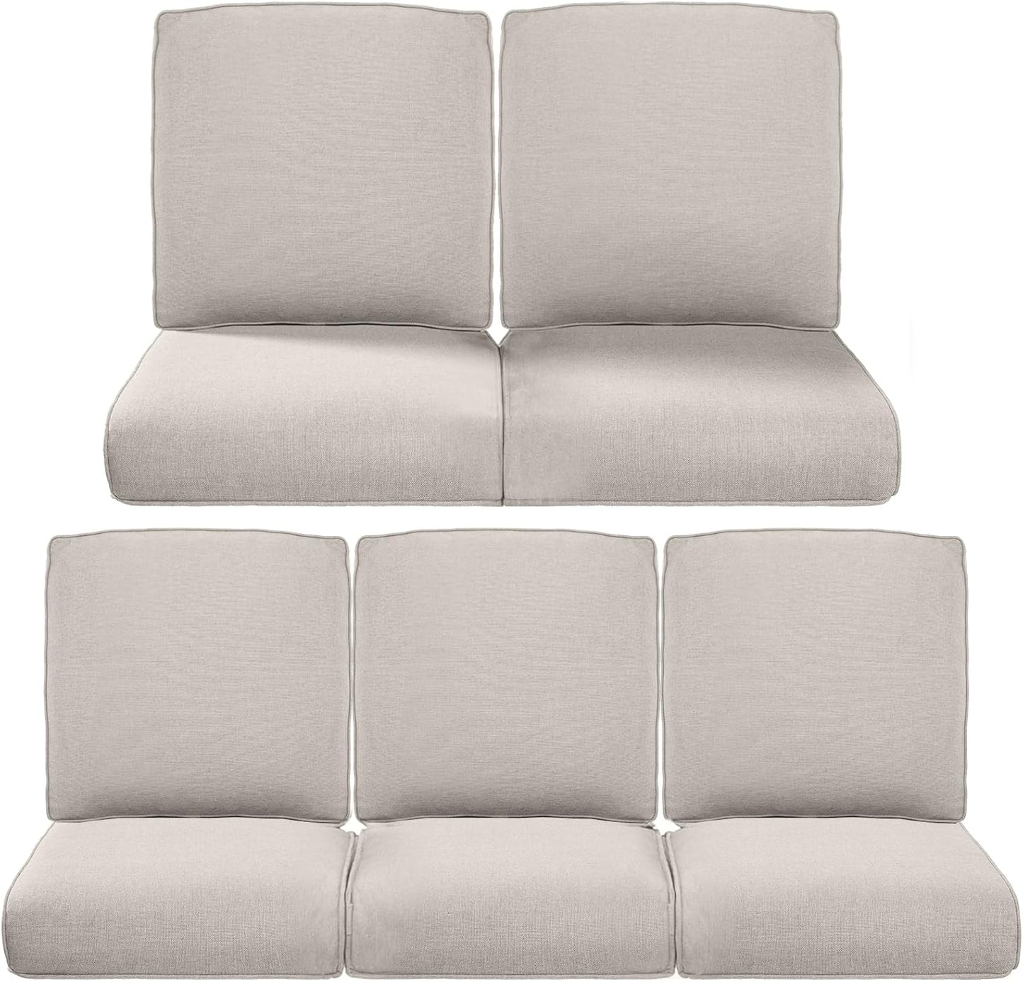 22x25/22x24 Outdoor Cushions for Patio 5 Piece Set - Set of 5 Water-Resistant Replacement Cushion for Wicker Rattan Dining Rocking Swivel Chairs Loveseat Couch Sectional Sofa - Beige/Button