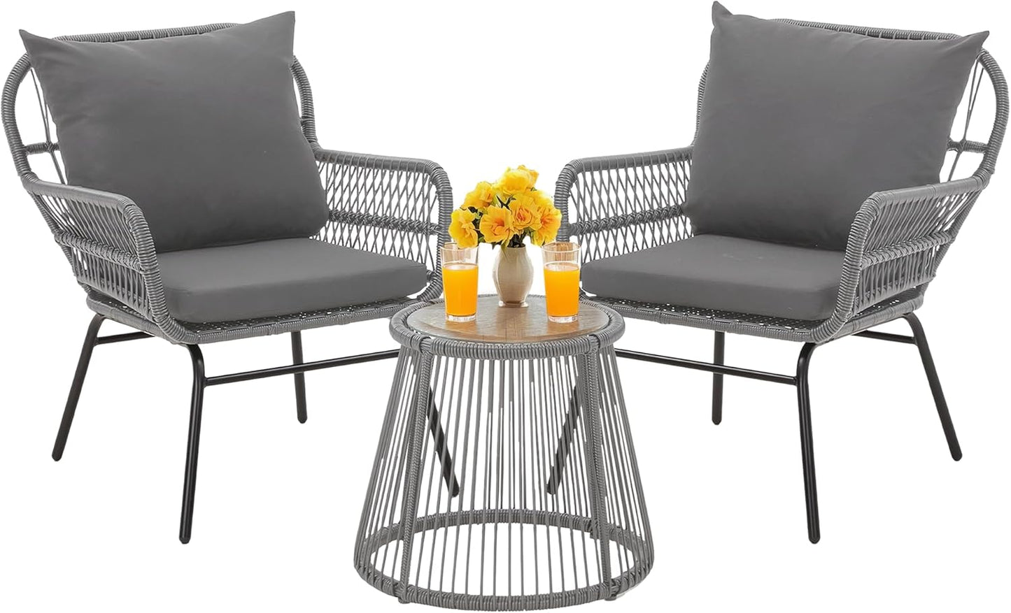 Bezseller 3-Piece Outdoor Patio Furniture Set, L-Shaped Rattan Sectional Sofa with Thick Cushions, Glass Coffee Table – All-Weather Conversation Set for Backyard, Porch, Poolside