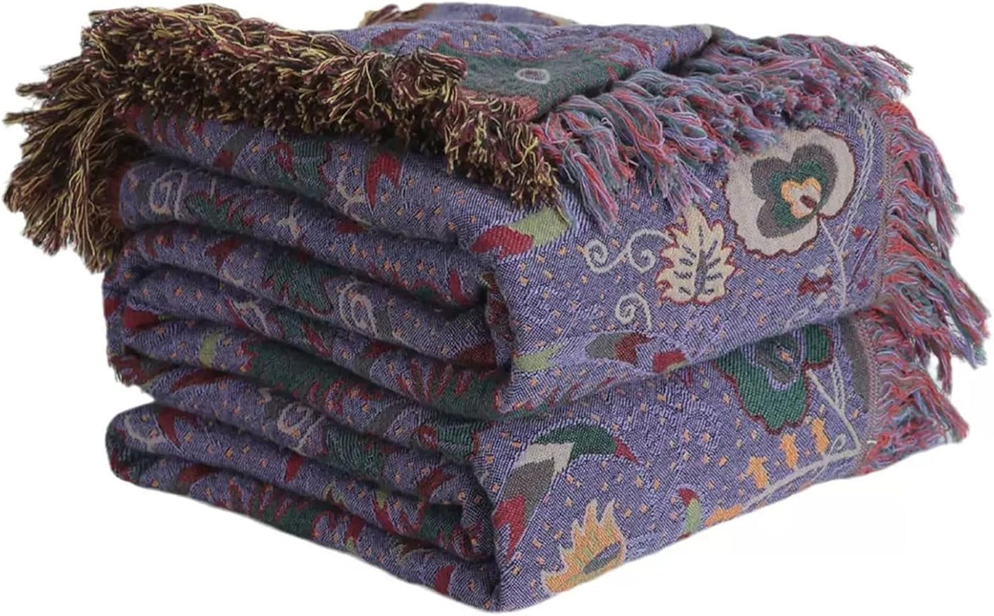Floral Throw Blanket Pure Cotton Ultra Soft Lightweight Blanket Reversible Farmhouse Blankets Reversible Rustic Throw for Sofa Couch (60"x80",05-Butterfly and Flower)