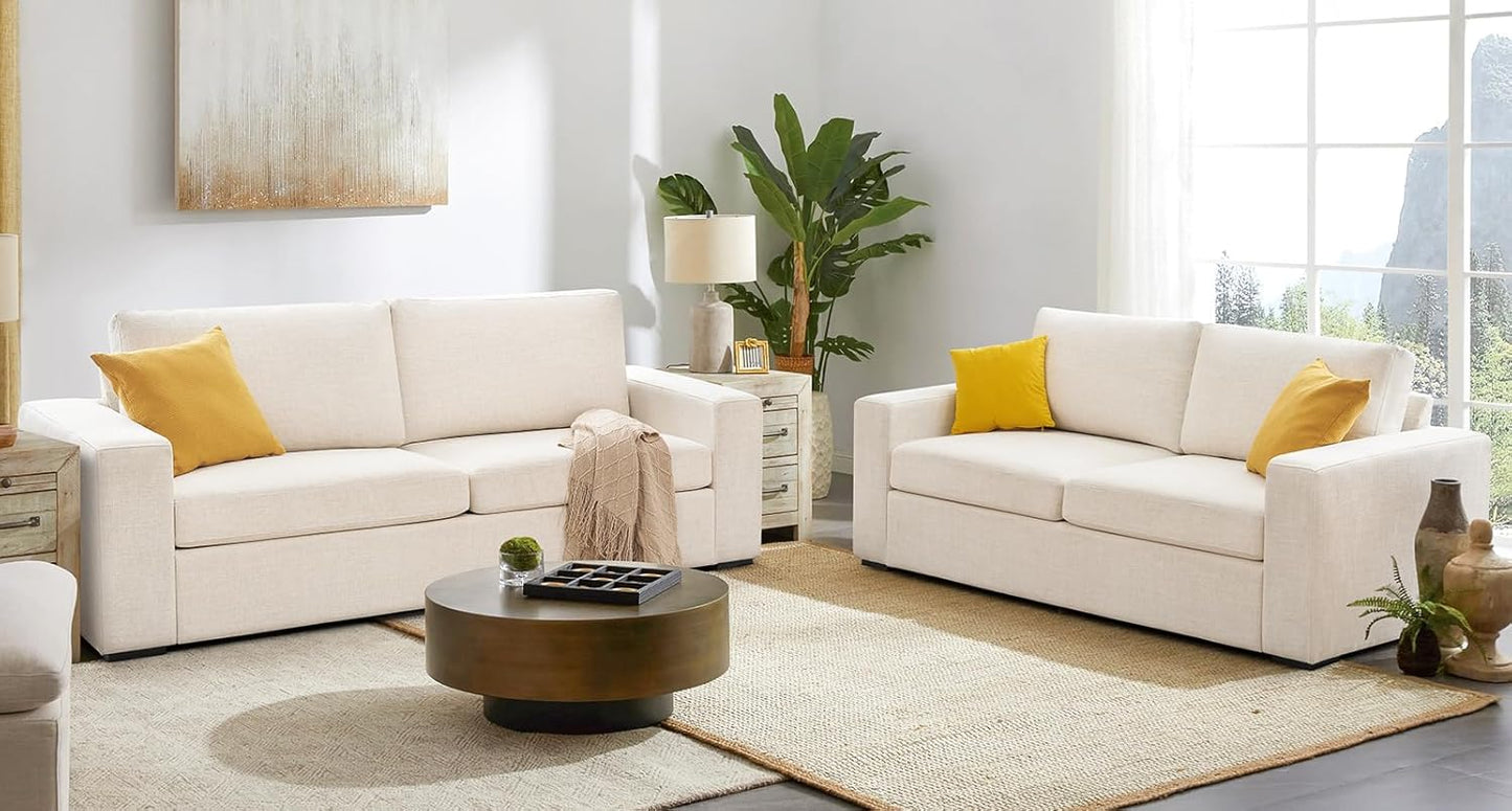 ELUCHANG 85" Modern Sofa Couches for Living Room, 3 Seater Sofa, Natural Linen Deep Seat Sofa with Upholstered Cushion&Detachable Cover, Comfy Sofa Couch for Small Space, Apartment, Cream