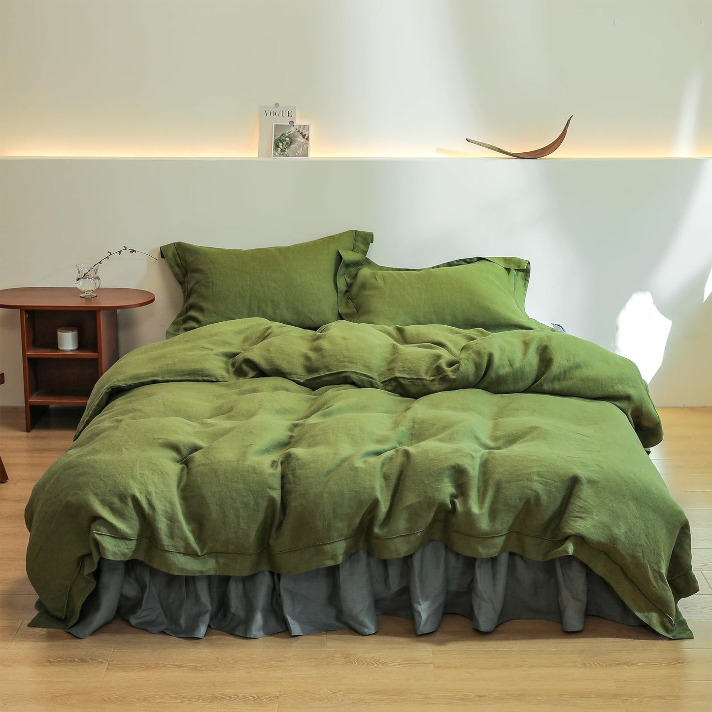 Simple&Opulence 100% Linen Duvet Cover Set with Embroidery Washed - 3 Pieces (1 Duvet Cover with 2 Pillow Shams) with Button Closure Soft Breathable Farmhouse - Linen, King Size
