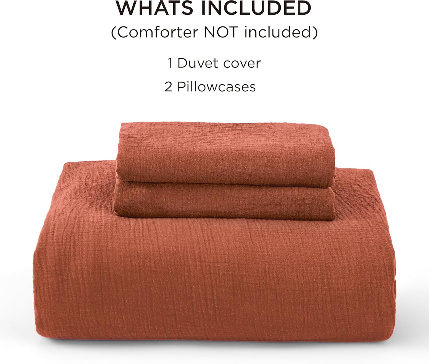 Bedsure 100% Muslin Cotton Duvet Cover King Size - Ultra-Soft, Breathable & Lightweight - Linen Like Gauze Comforter Cover Set with Button Closure and Corner Ties (Terracotta, King, 104"x90")