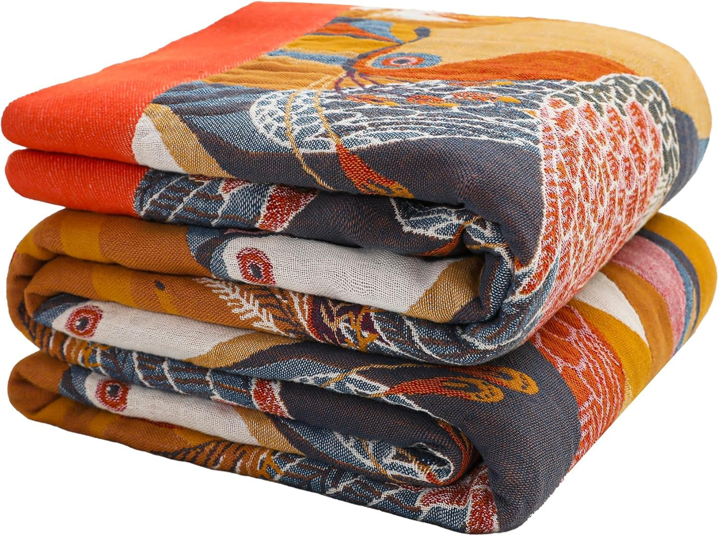 Boho Throw Blanket 60" x 80", 100% Organic Cotton Breathable Lightweight Ultra Soft Bed Quilt Throw - Summer Floral Butterfly Farmhouse Decor Blanket for Sofa Couch Chair and Gift.