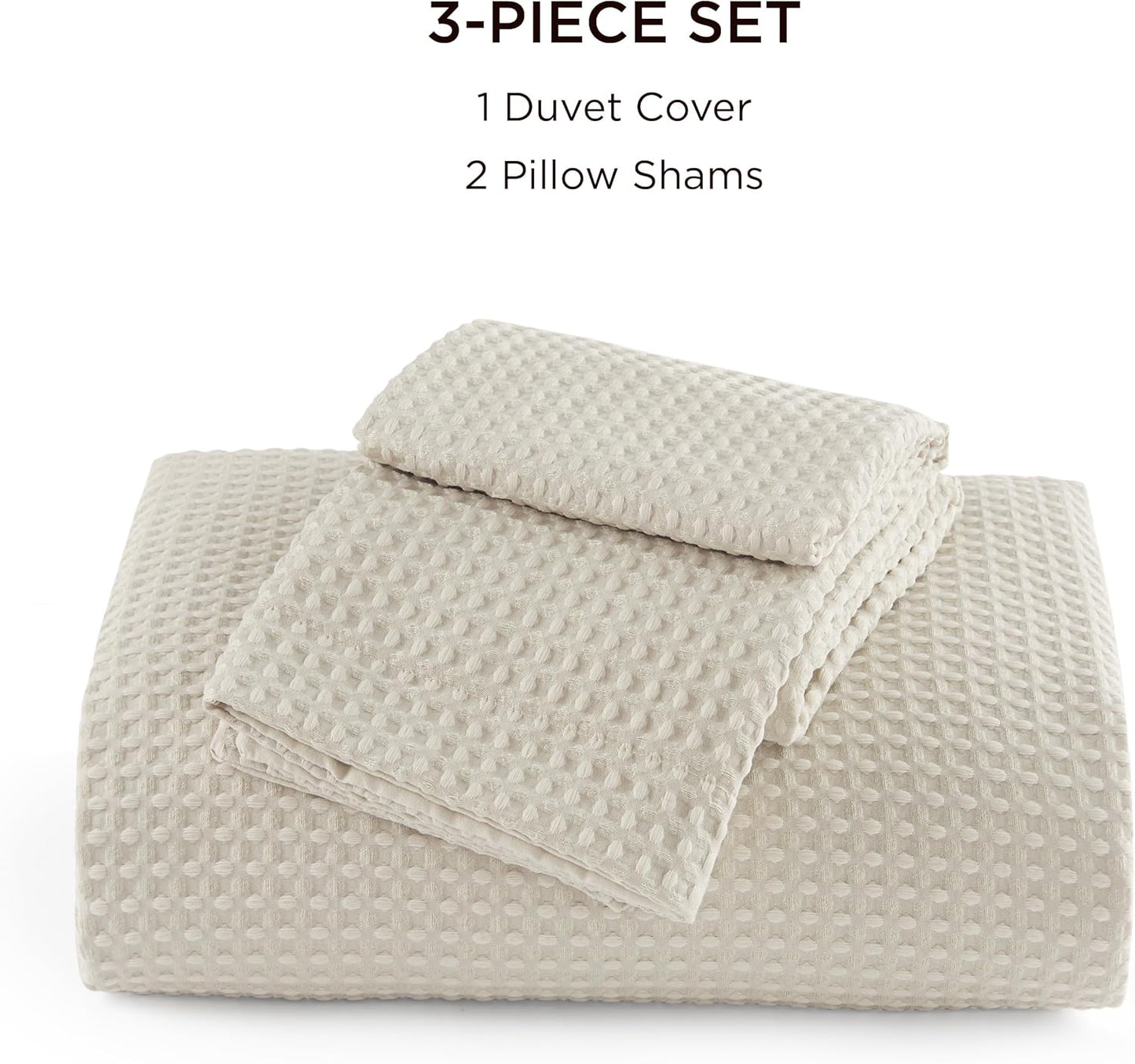 Bedsure Luxury Waffle Duvet Cover King Size - Textured Duvet Cover Set, Soft, Breathable Bedding Set (104"x90") with 2 Pillow Shams for All Season, Linen, Comforter Not Included