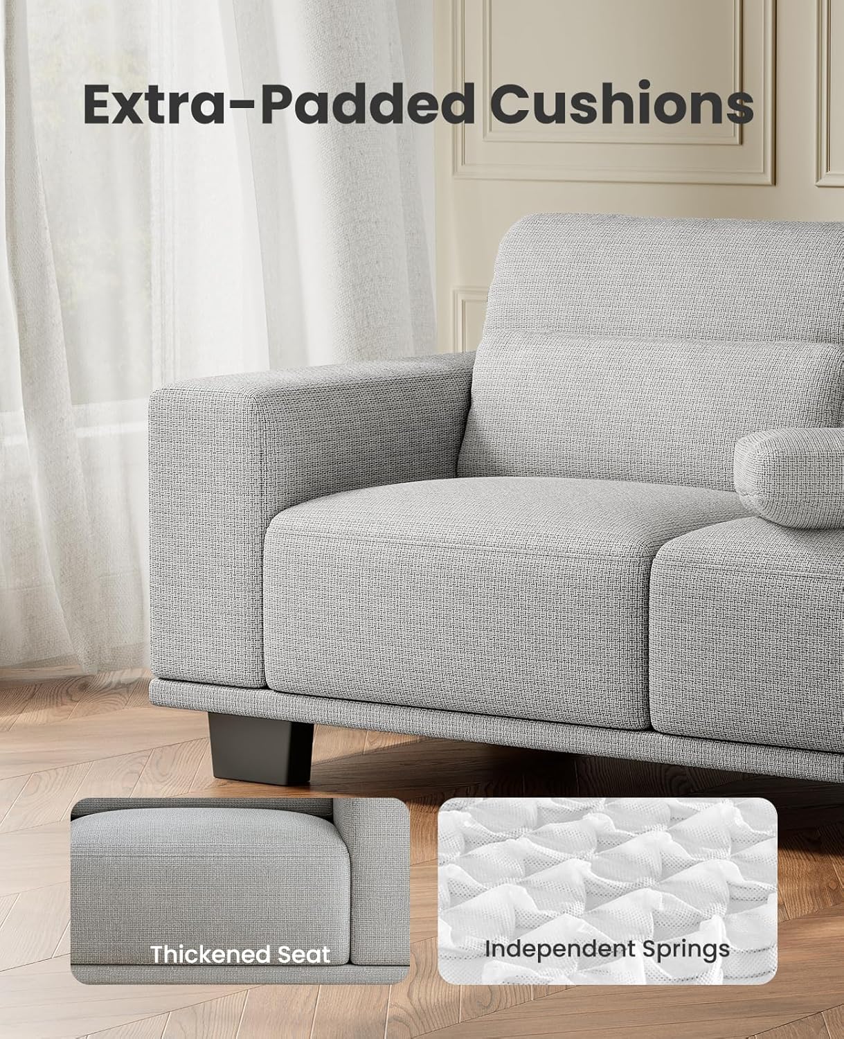 Amada 89" Sofa,3 Seater Sofa Couch for Living Room,Modern Couch with Deep Seats &Wide Armrests,Comfy Sofa with Supportive Futon &Thickened Cushion,Removable & Washable Covers,Grey